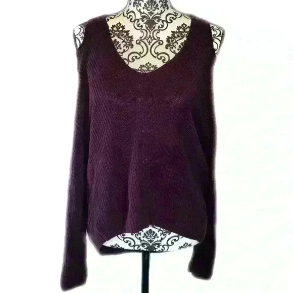 Plum Cold-Shoulder Cut-out Knit Sweater, SP - Picture 1 of 6